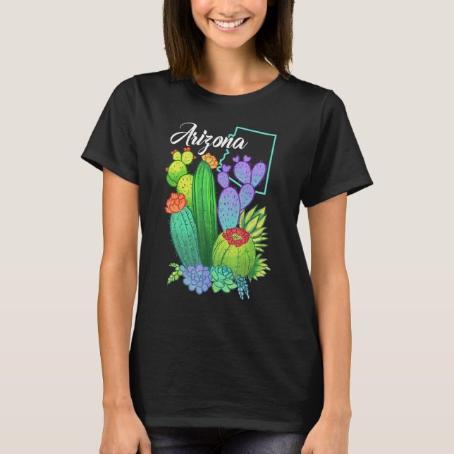 Cute Love Arizona Blooming Cactus Flowers T-Shirt (Front)