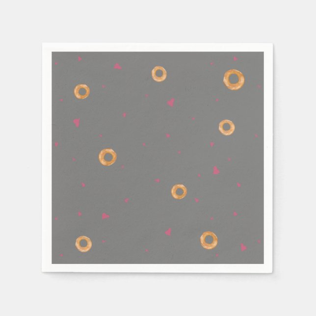 Cute LOVE & BAGELS  |  Grey  | Napkin (Front)