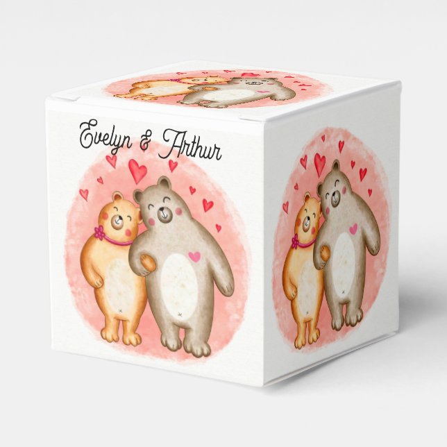 Cute Love Bears Cube Favour Box (Front Side)