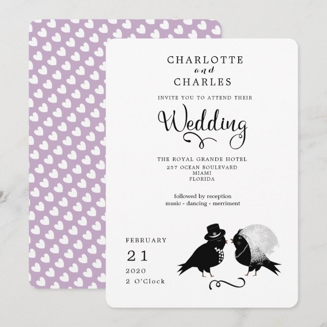 Cute Love Bird Bride Groom Elegant Wedding Invite (Front/Back)