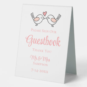 Cute Love Bird Pink Lovebirds Wedding Guestbook