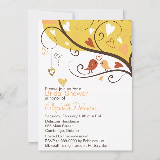 Cute Love Birds Autumn Bridal Shower Invitation (Front)