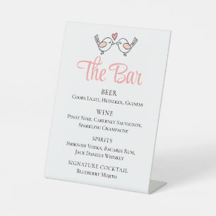 Cute Love Birds Black Pink Lovebirds Wedding Bar Pedestal Sign