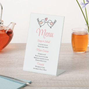Cute Love Birds Black Pink Lovebirds Wedding Menu Pedestal Sign