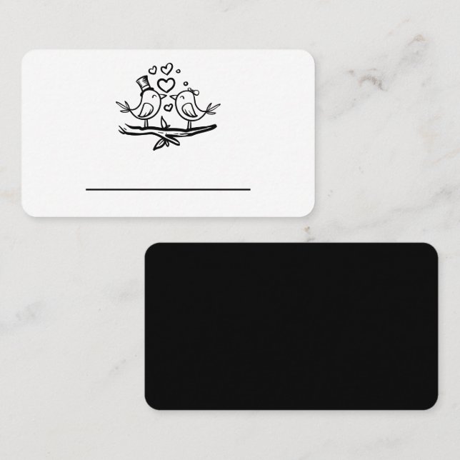 Cute Love Birds Black White Lovebirds Wedding Place Card (Front/Back)