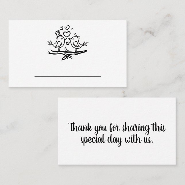 Cute Love Birds Black White Lovebirds Wedding Place Card (Front/Back)