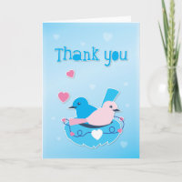 Cute love birds blue with Thank you