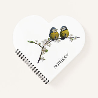 cute love birds cherry blossom tree heart white notebook