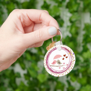 Cute Love Birds Cuddling Under Umbrella Keychain