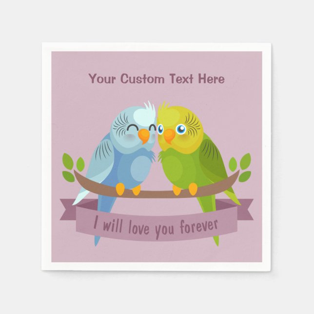 Cute Love Birds custom text paper napkins (Front)