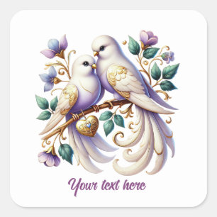 Cute love birds customizable Wedding  Square Sticker