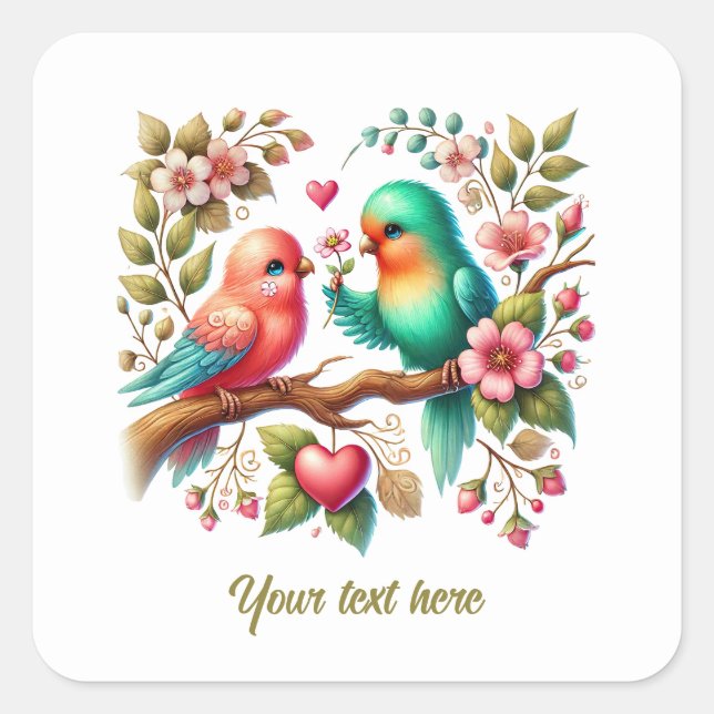 Cute love birds customizable Wedding  Square Sticker (Front)