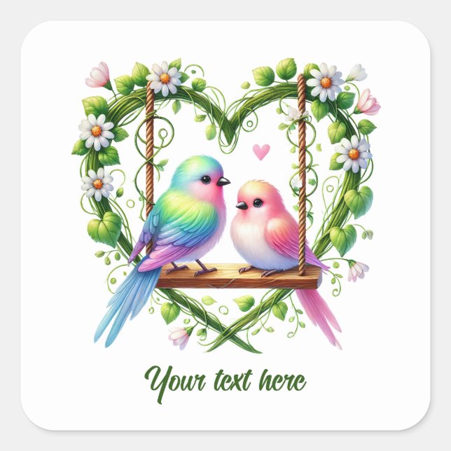 Cute love birds customizable Wedding  Square Sticker (Front)