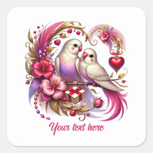 Cute love birds customizable Wedding  Square Sticker