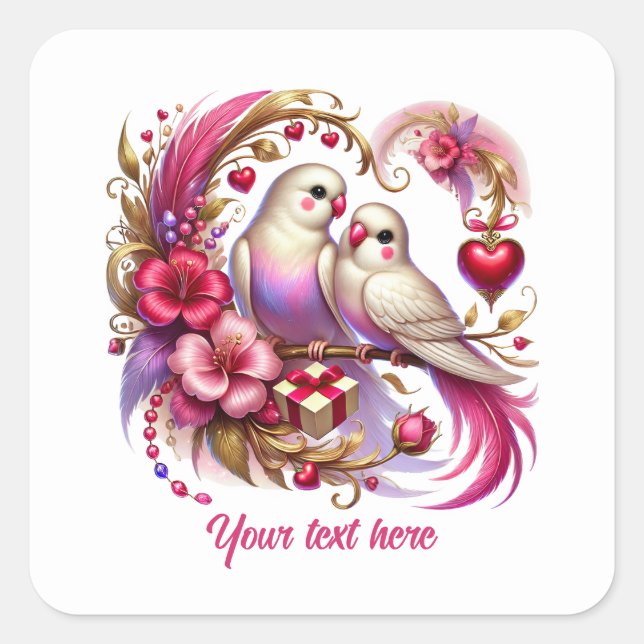 Cute love birds customizable Wedding  Square Sticker (Front)