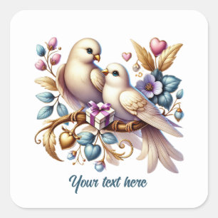 Cute love birds customizable Wedding  Square Sticker