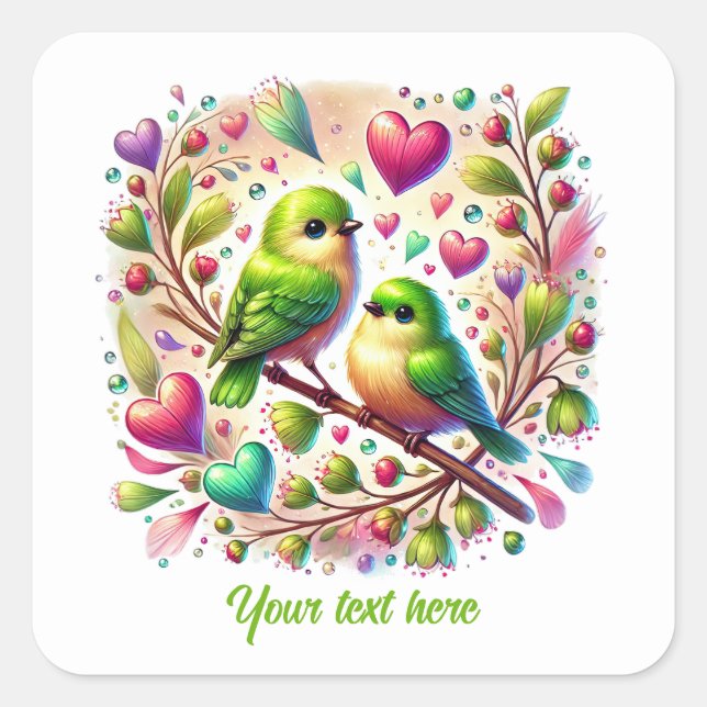 Cute love birds customizable Wedding  Square Sticker (Front)