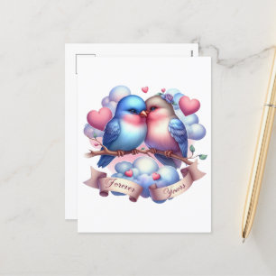 Cute love birds forever yours Valentine Holiday Postcard