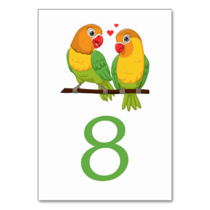 Cute Love Birds Green Yellow Lovebirds Wedding Table Number