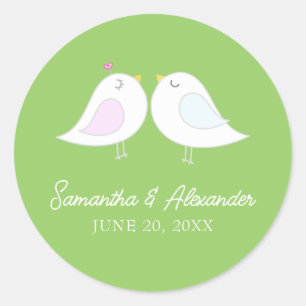 Cute Love Birds Lime Green Classic Round Sticker