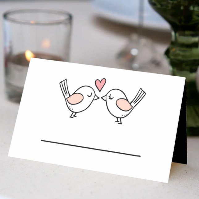 Cute Love Birds Lovebirds Pink Black Wedding  Place Card (Creator Uploaded)
