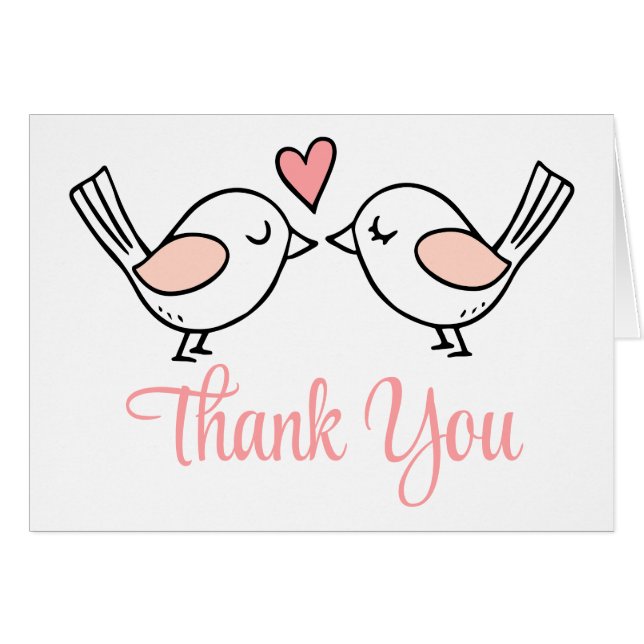 Cute Love Birds Lovebirds Pink Wedding Thank You (Front Horizontal)
