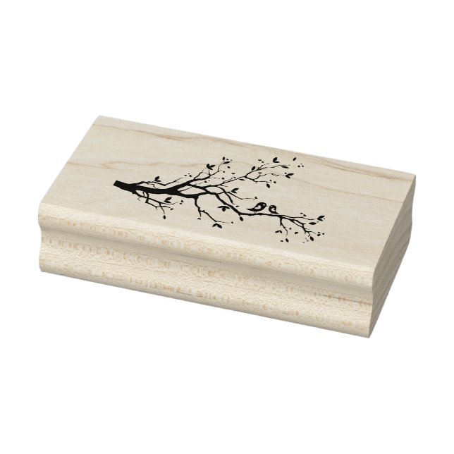 Cute love birds on a tree branch rubber stamp (Stamp)