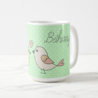 Cute Love Birds on Mint Green Polka Dot