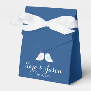 Cute Love Birds on Navy Blue Wedding Favour Box
