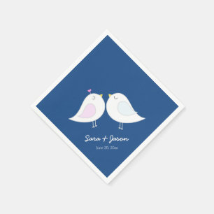 Cute Love Birds on Navy Blue Wedding Napkin
