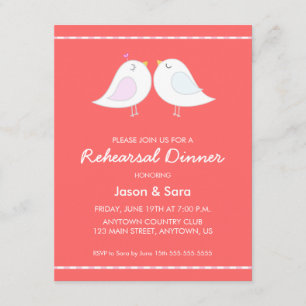 Cute Love Birds on Red Rehearsal Dinner Invitation
