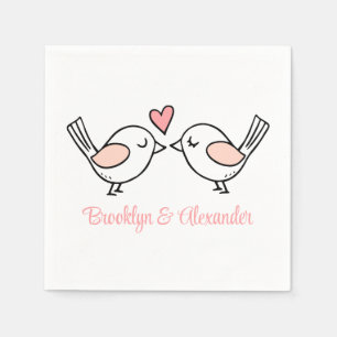 Cute Love Birds Pink Black Lovebird Wedding Napkin