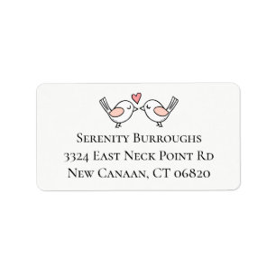 Cute Love Birds Pink Black Wedding Lovebirds Label