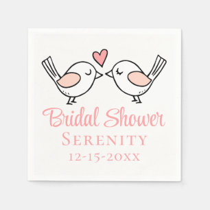 Cute Love Birds Pink Lovebirds Bridal Shower  Napkin