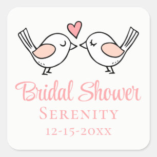 Cute Love Birds Pink Lovebirds Bridal Shower Square Sticker