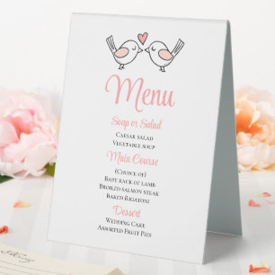 Cute Love Birds Pink Lovebirds Wedding Menu
