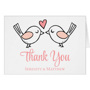 Cute Love Birds Pink Lovebirds Wedding Thank You