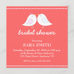 Cute Love Birds Red Bridal Shower Invite
