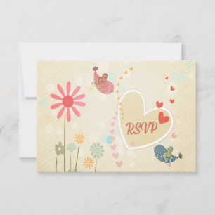 Cute Love Birds RSVP Wedding Card