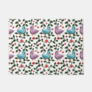 Cute Love Birds Seamless Pattern Romantic Doormat