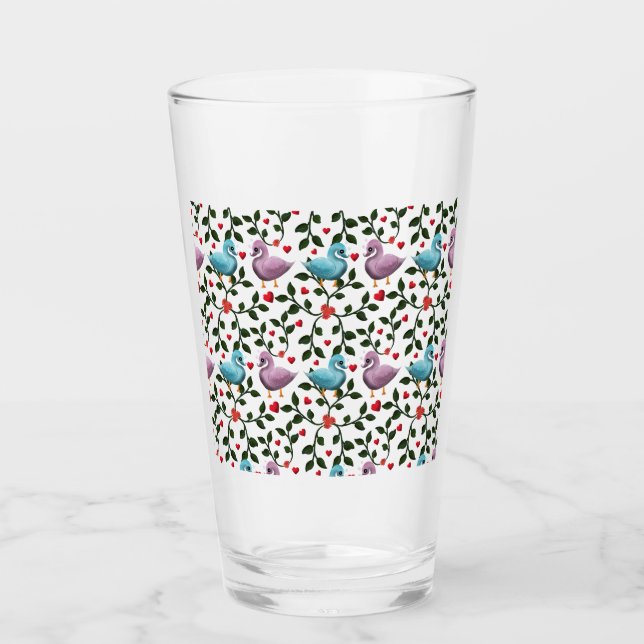 Cute Love Birds Seamless Pattern Romantic  Glass (Front)