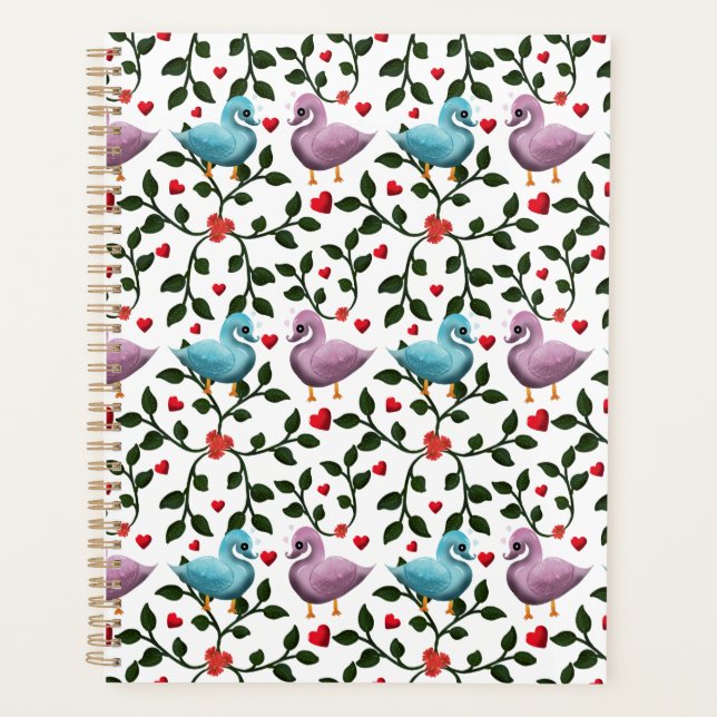 Cute Love Birds Seamless Pattern Romantic  Planner (Front)