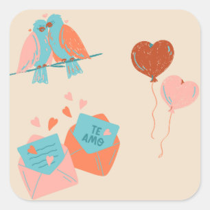 cute love birds square sticker