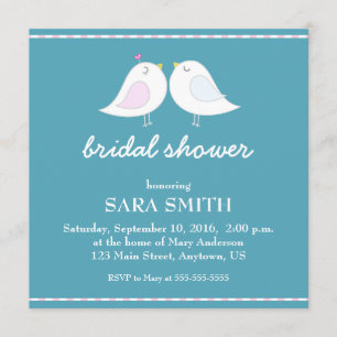 Cute Love Birds Teal Bridal Shower Invite