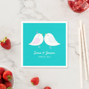 Cute Love Birds Teal Wedding Napkin