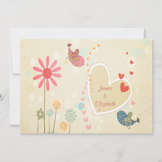 Cute Love Birds Wedding Invitation (Front)