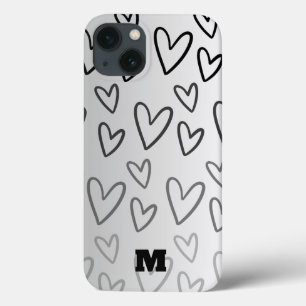 cute love black and white heart personalised phone iPhone 13 case