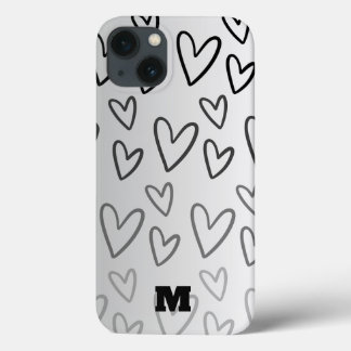 cute love black and white heart personalised phone iPhone 13 case
