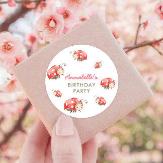 Cute Love Bug Birthday Party Favour Classic Round  Sticker