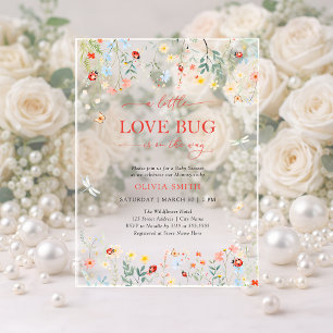 Cute Love Bug Wildflower Baby Shower  Acrylic Invitations
